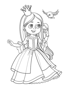 Princess With Little Birds Tracing Worksheets Pdf, Free Vectors File